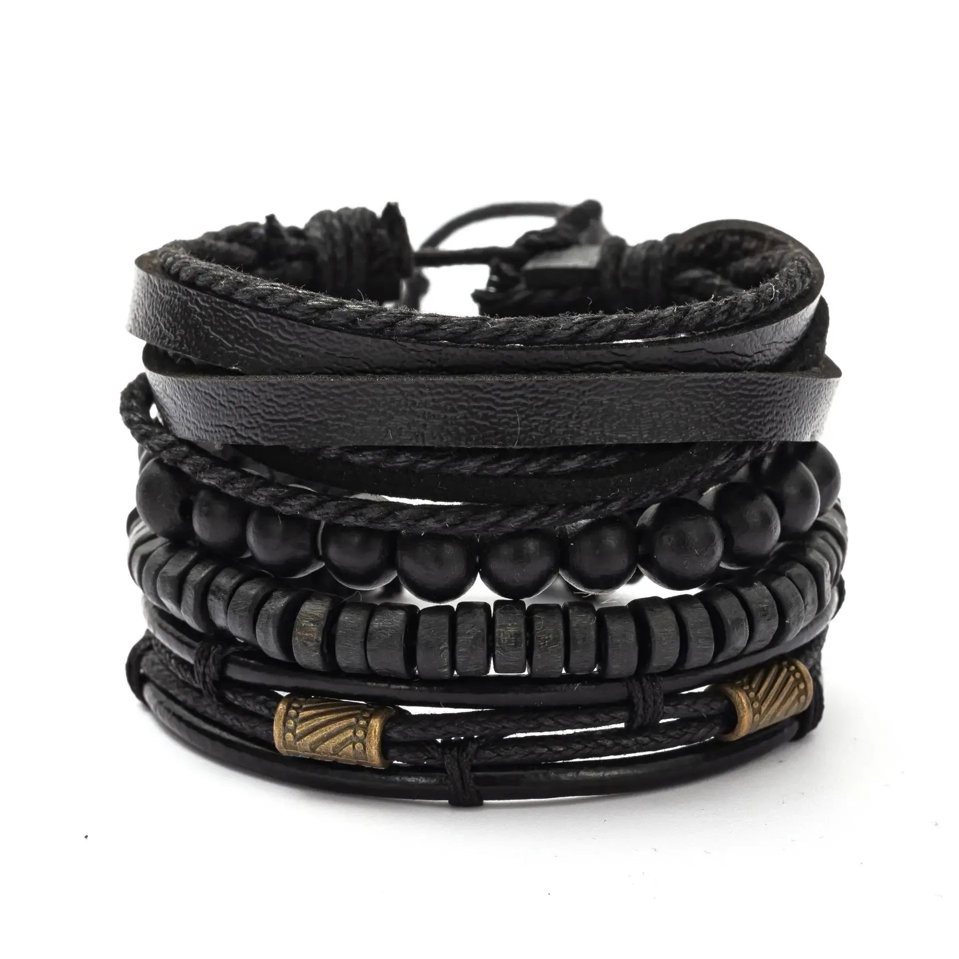 Vintage Style 4pcs Set Braided Wrap Leather Man Bracelets Life Tree Rudder Charm Wood Beads Bracelet for Men Trendy Jewelry Gift