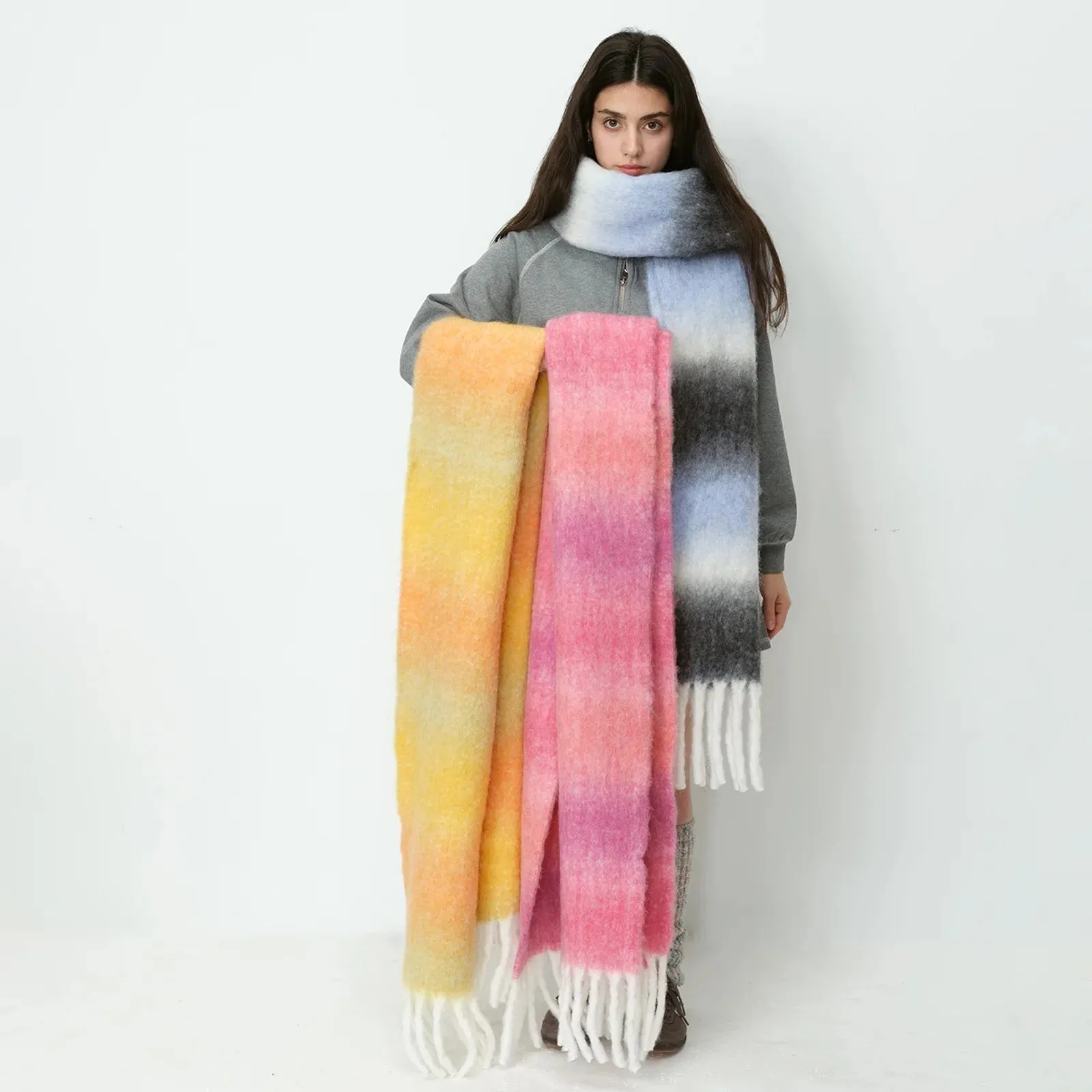 Warm Gradient Color Wool Winter Scarf