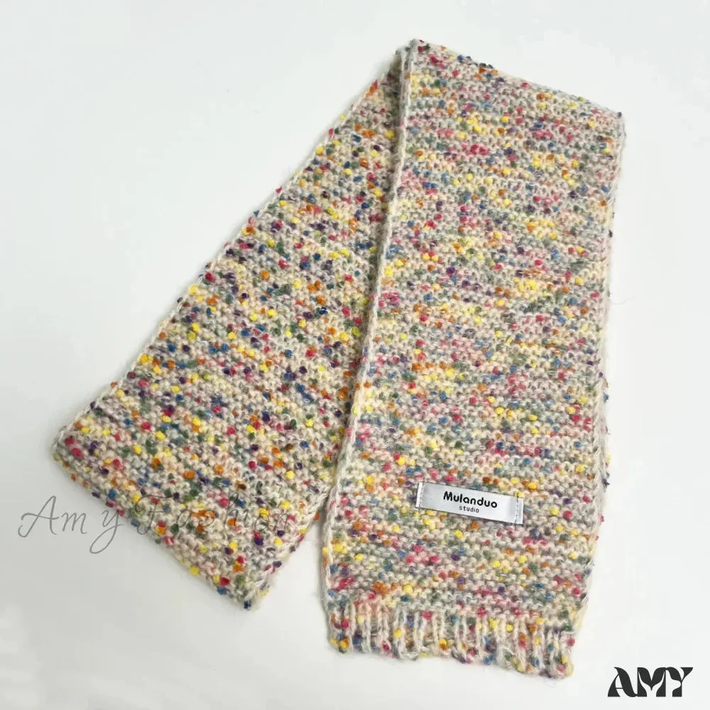 Warm Multi-Color Dot Acrylic Cashmere Small Scarf for Autumn Winter