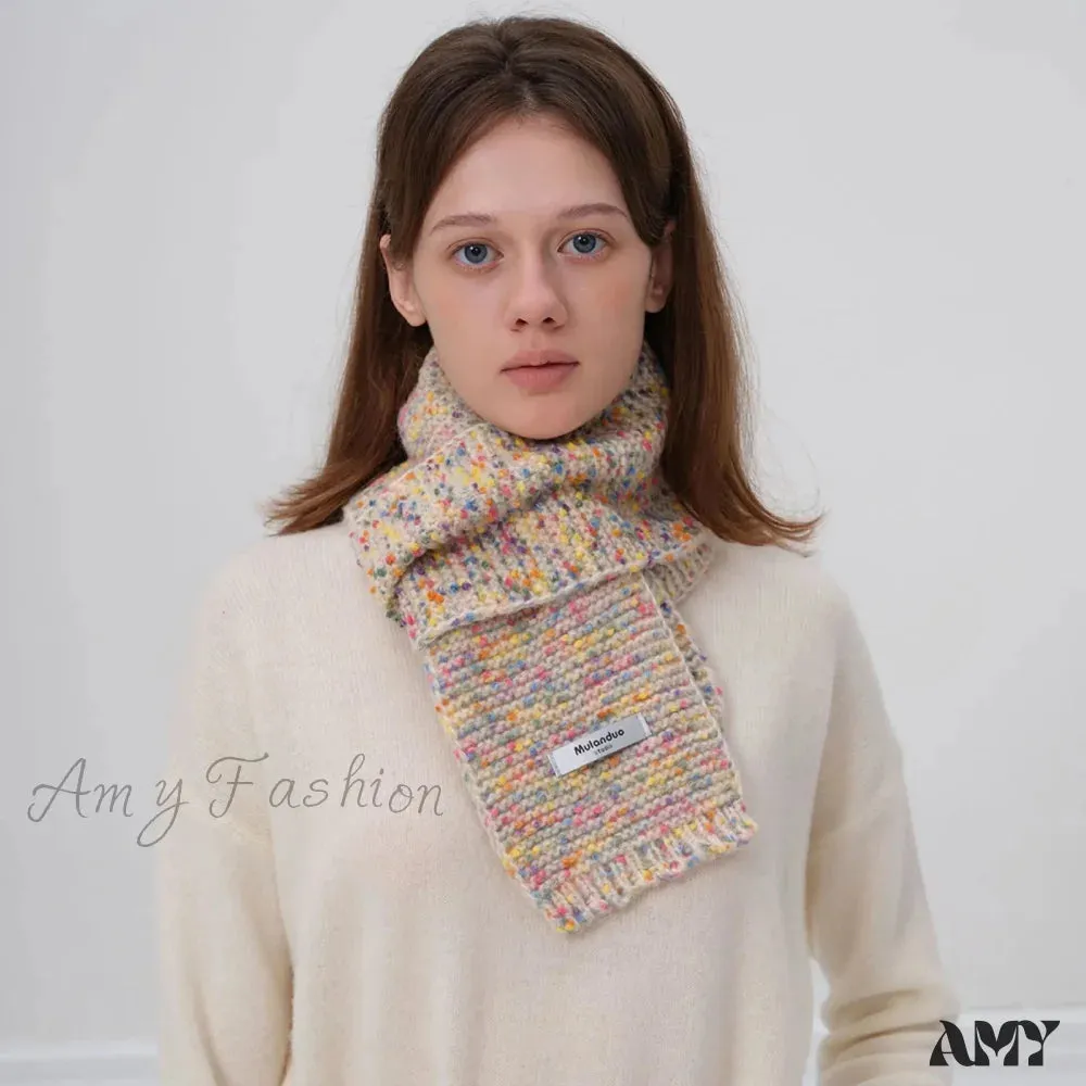 Warm Multi-Color Dot Acrylic Cashmere Small Scarf for Autumn Winter