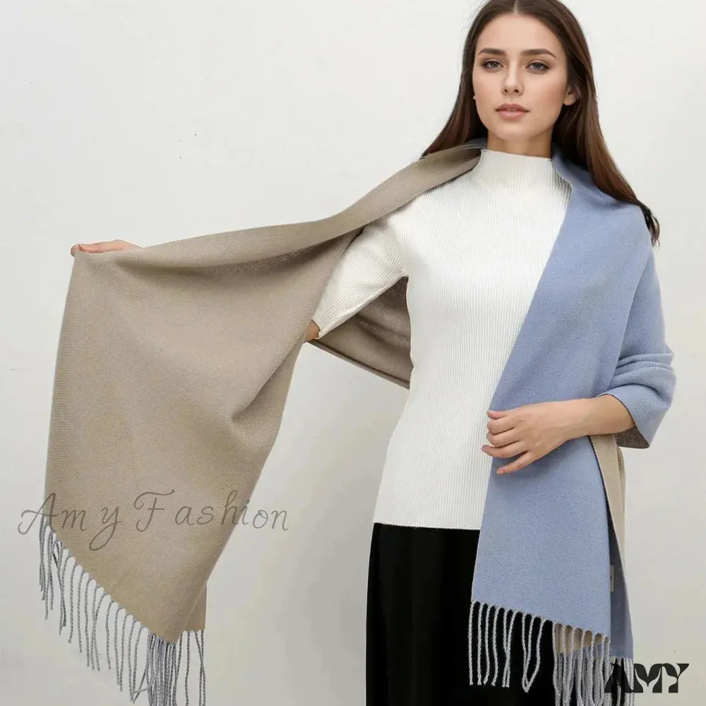 Winter Cashmere Long Warm Hijab Wrap Solid Pashmina Scarf Female