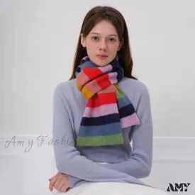 Winter Cashmere Shawl Women Colorful Striped Neck Scarf